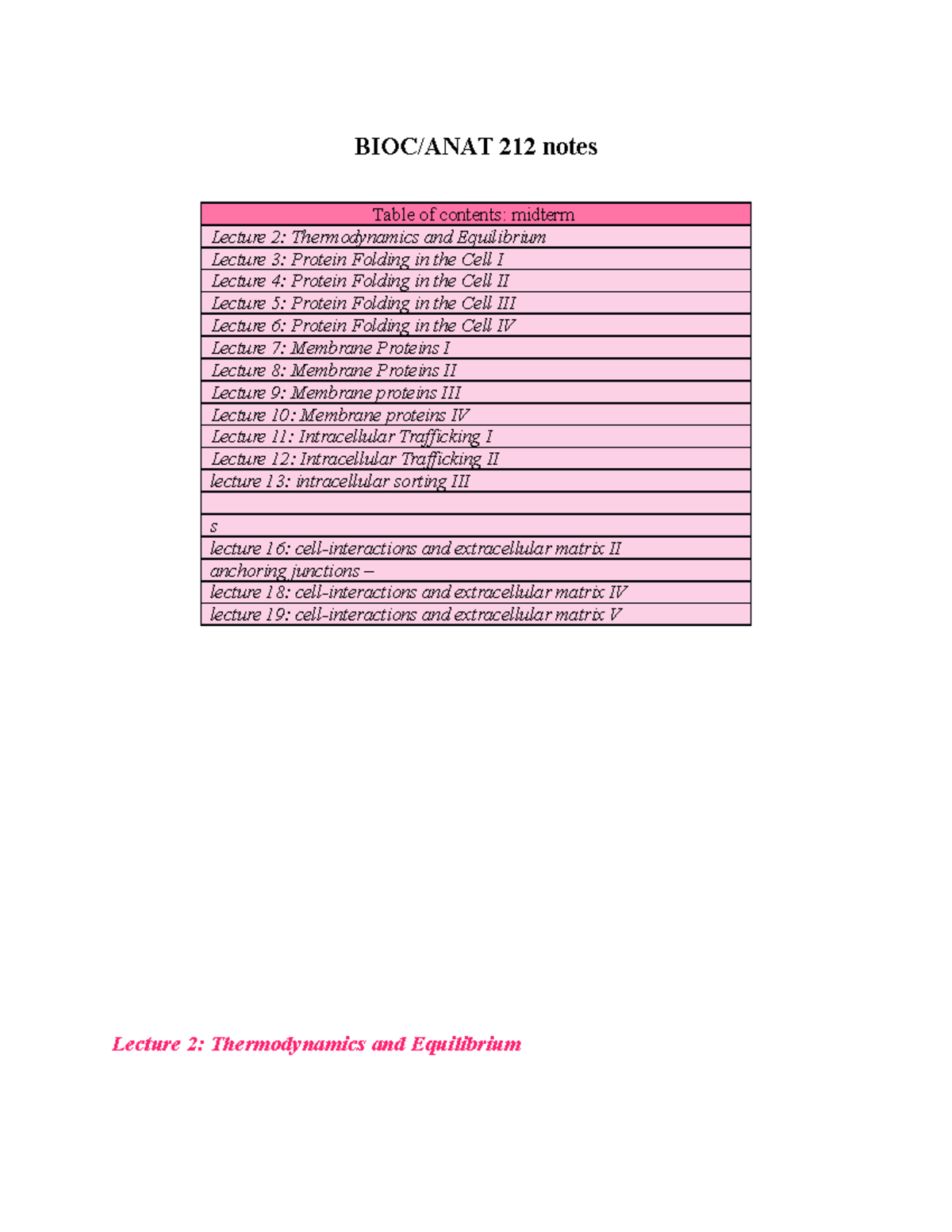 BIOC:ANAT 212 notes - BIOC/ANAT 212 notes Table of contents: midterm ...
