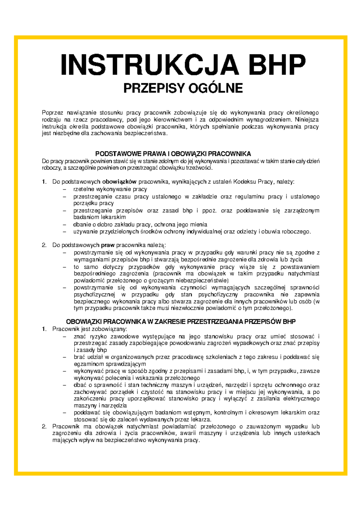 Instrukcja Bhp Przepisy Ogolne - INSTRUKCJA BHP PRZEPISY OGÓLNE Poprzez ...