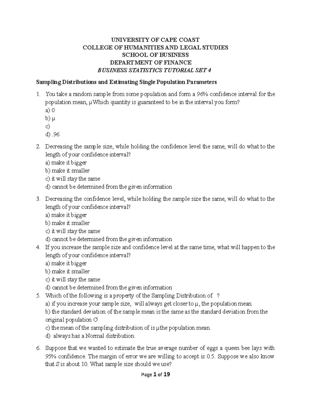 Tutorial set 4 - Accurate reading material - UNIVERSITY OF CAPE COAST ...