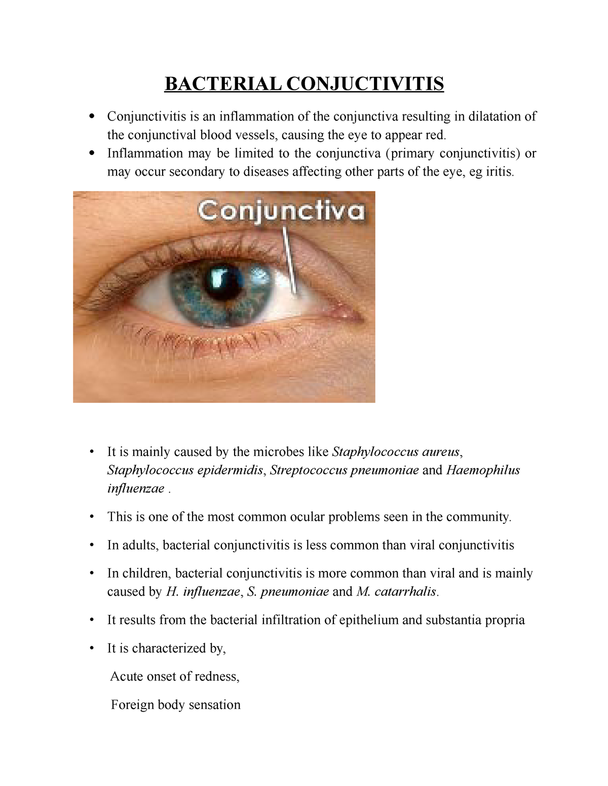 Bacterial Conjuctivitis - BACTERIAL CONJUCTIVITIS Conjunctivitis Is An ...