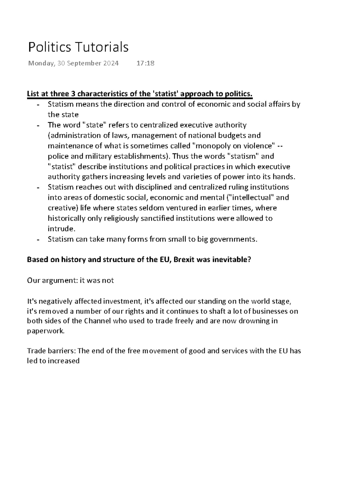 Politics Tutorials - questions that may be asked throughout the course ...