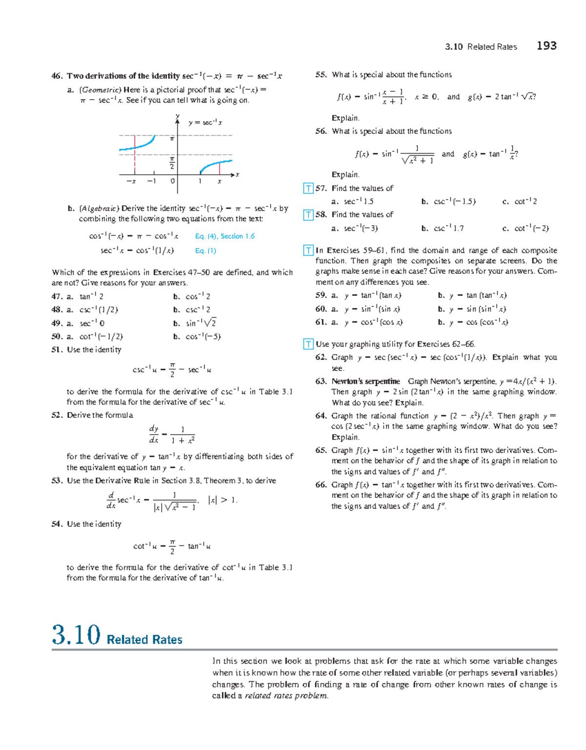 Math ch3-10 - math work - 3 Related Rates 193 46. Two derivations of ...