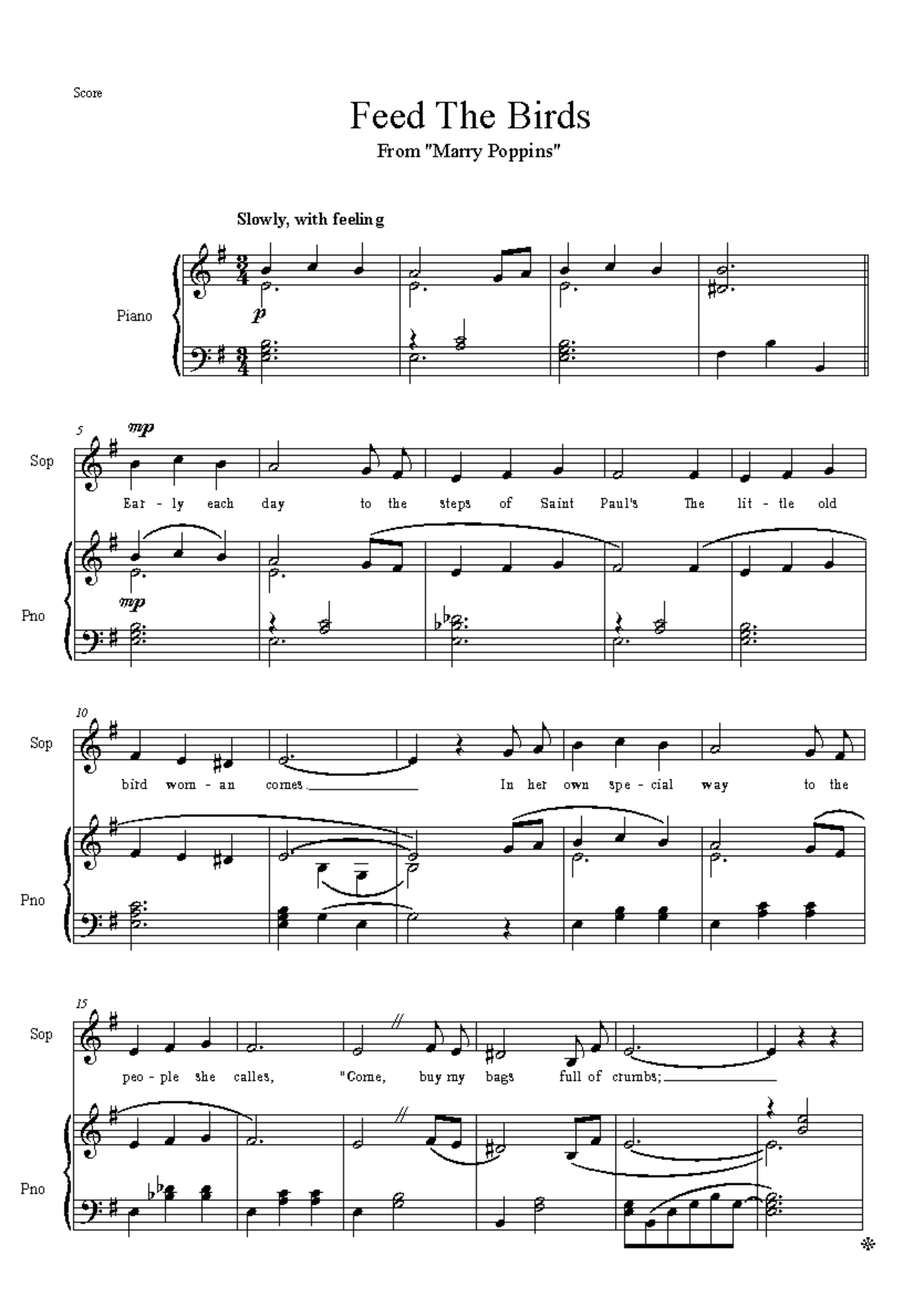 Feed the birds mary poppins 3 2 3 2 piano 