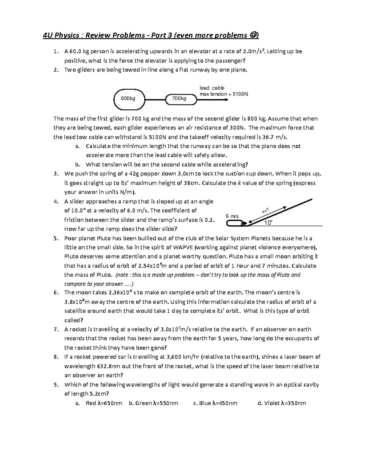 Exam Review Handout 3 - practice exam - 4U Physics : Review Problems ...