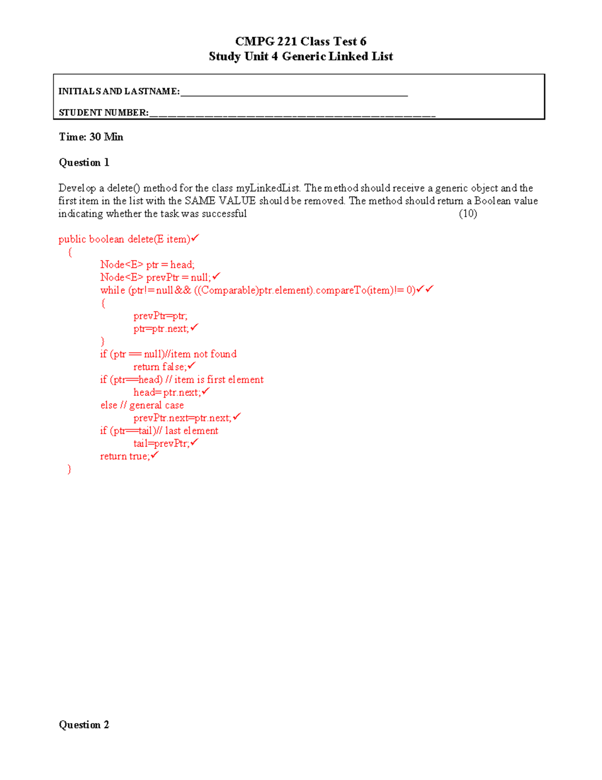 Class Test 6 memo - Semester test - CMPG 221 Class Test 6 Study Unit 4 ...