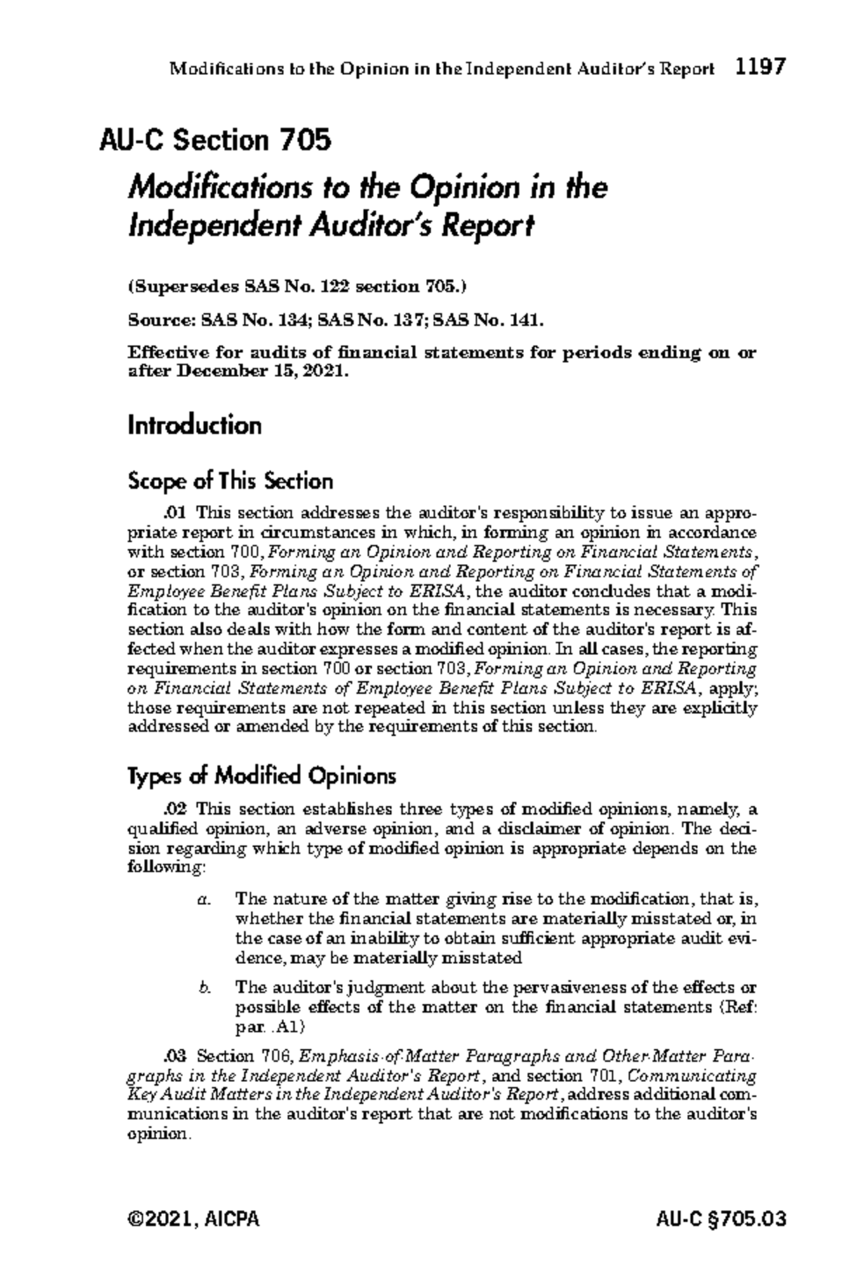 Modified opinion Auditing Modi cations to the Opinion in the
