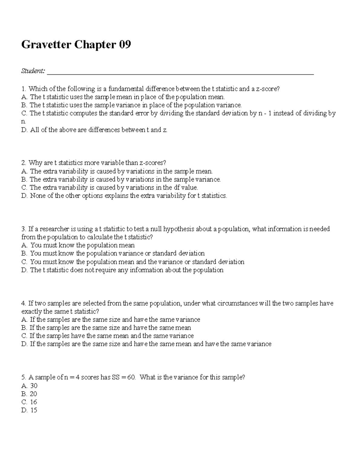 09 9 April 19 Questions And Answers Gravetter Chapter 09 Student Which Of The Studocu