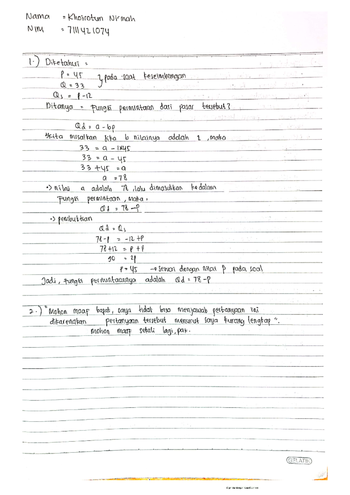 Latihan Soal Matematika Ekonomi - Matematika I - Studocu