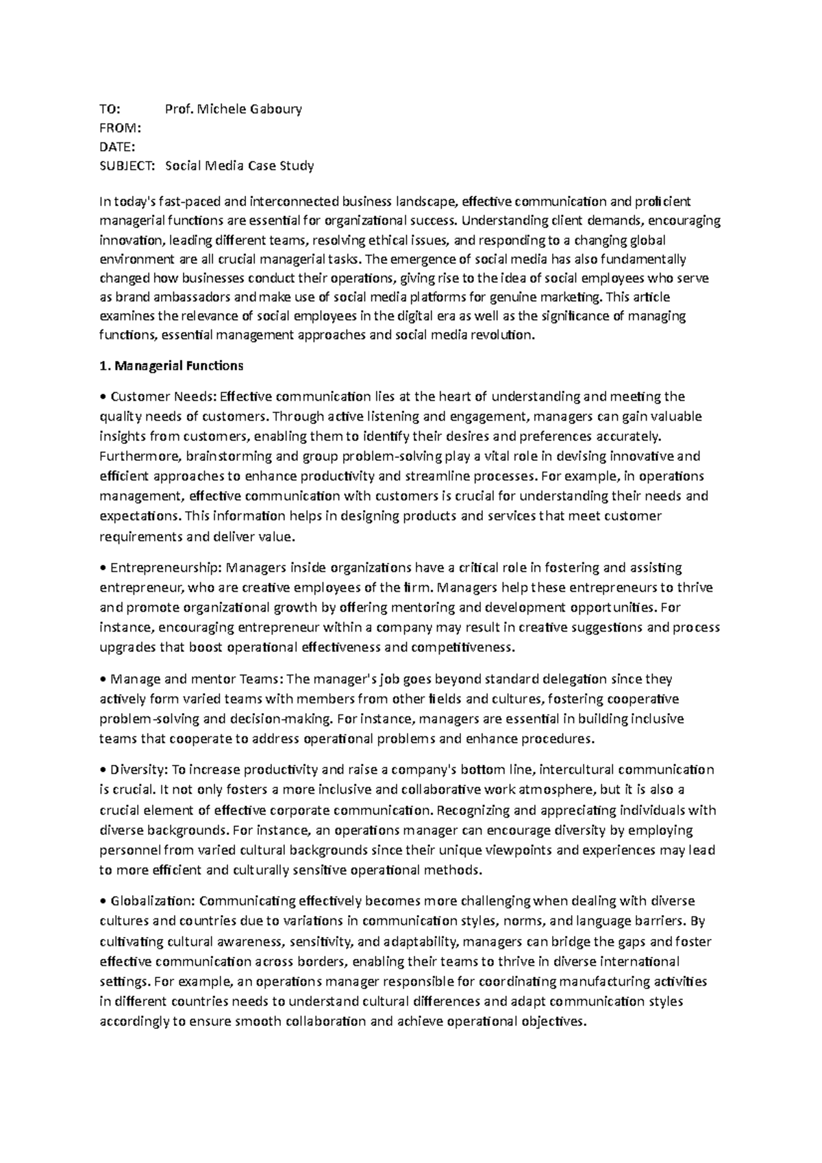 Social Media - adavanced communication assignment - TO: Prof. Michele ...