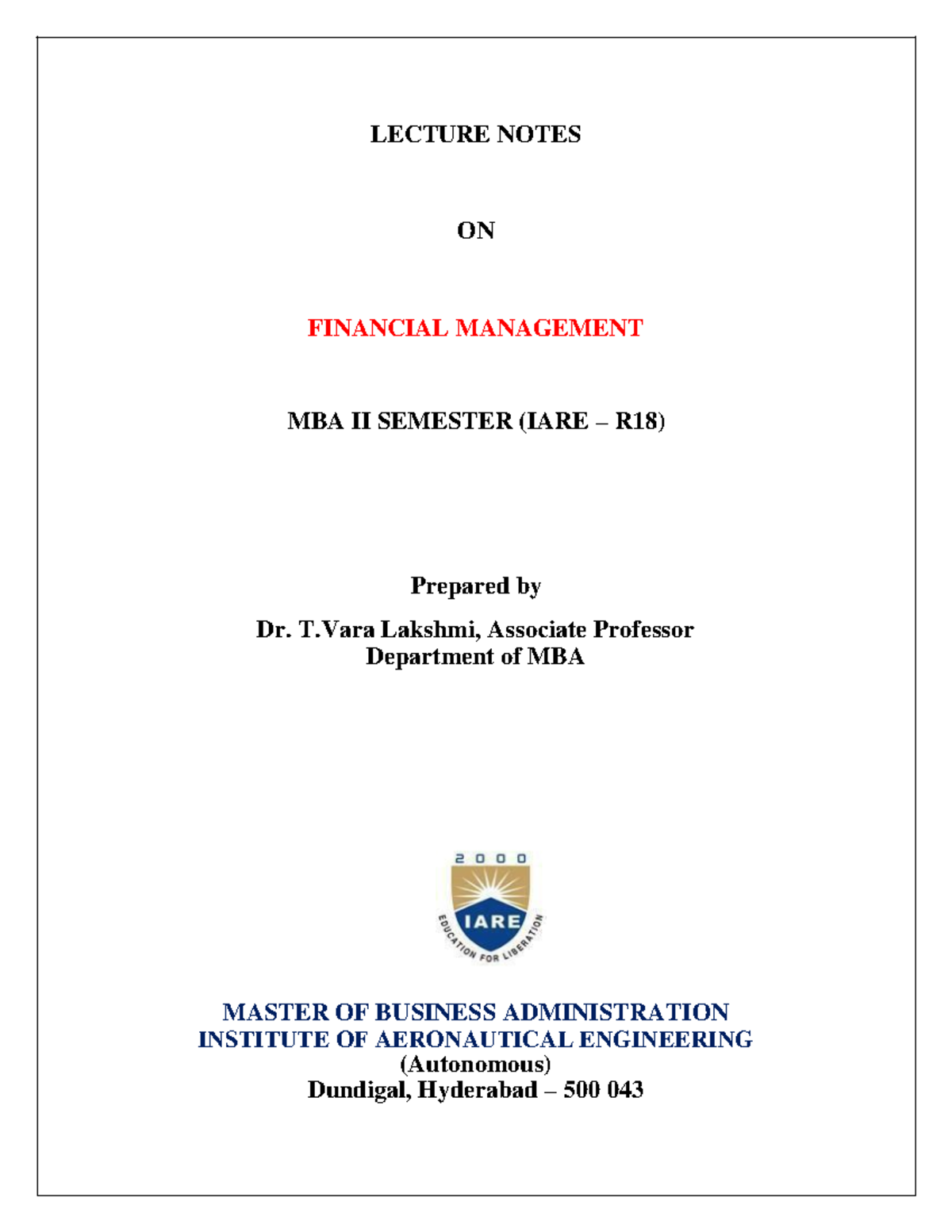 Financial Management Lecture Notes 2 - LECTURE NOTES ON FINANCIAL ...