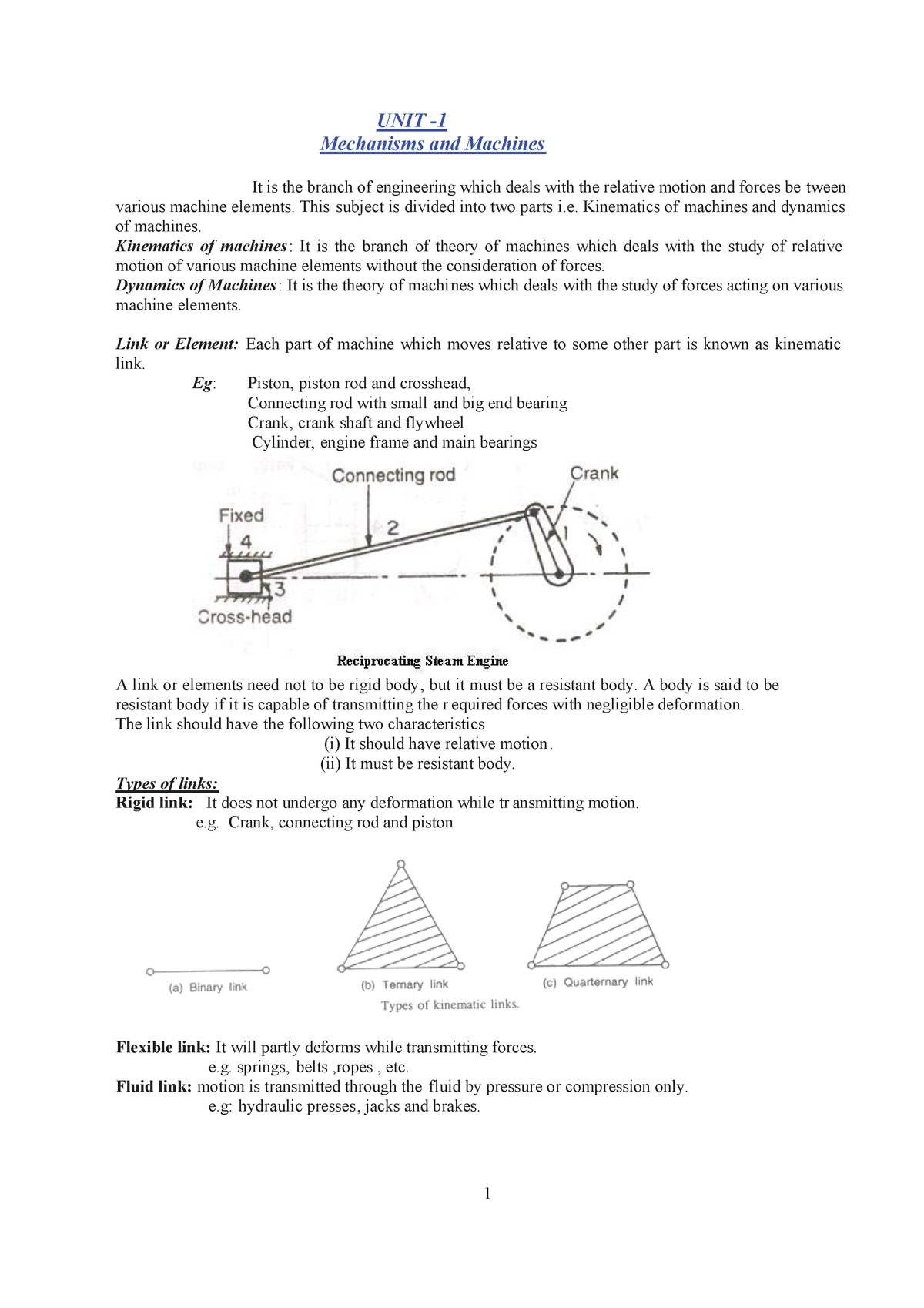 Kinematics Of Machinery - UNIT - Mechanisms And Machines - Studocu