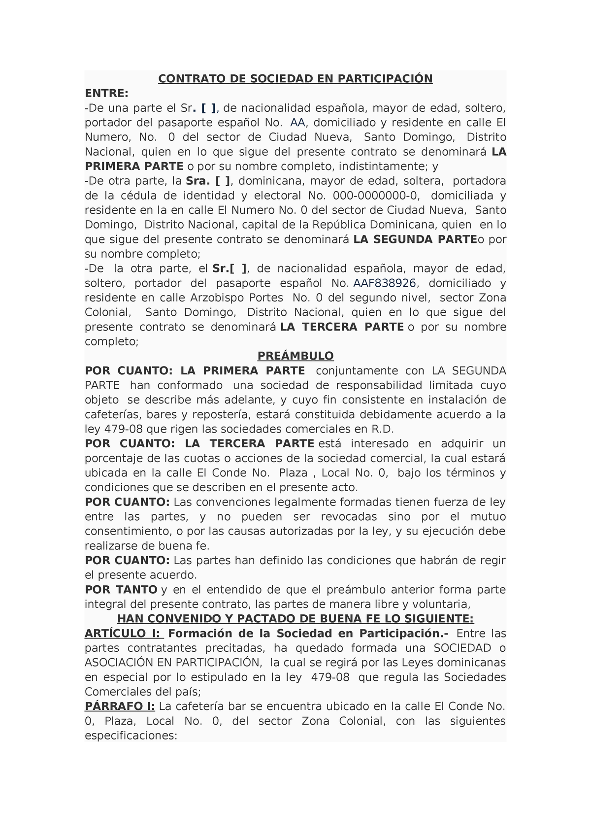 Contrato De Sociedad En Particion De Sociedad Contrato De Sociedad En