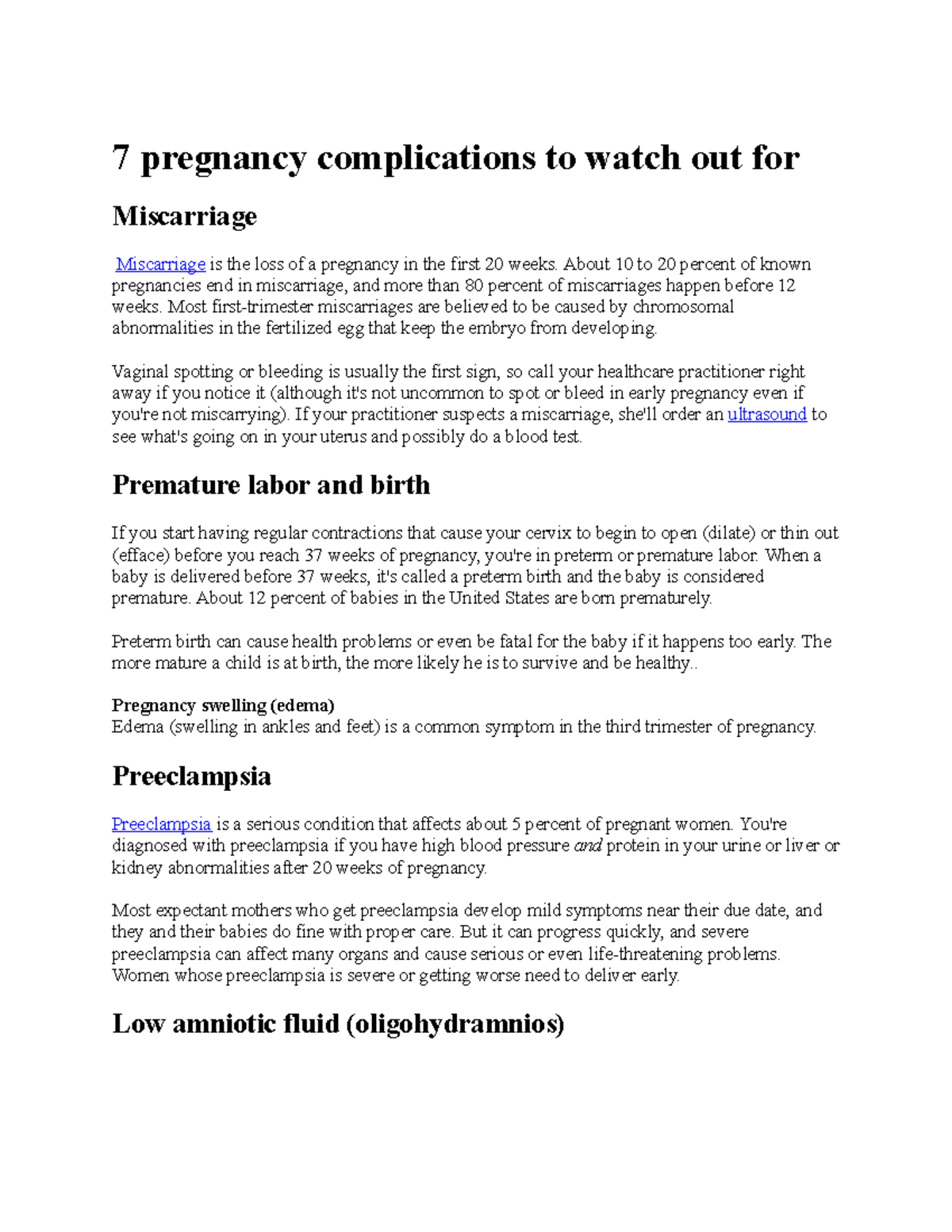 pregnancy complications essay