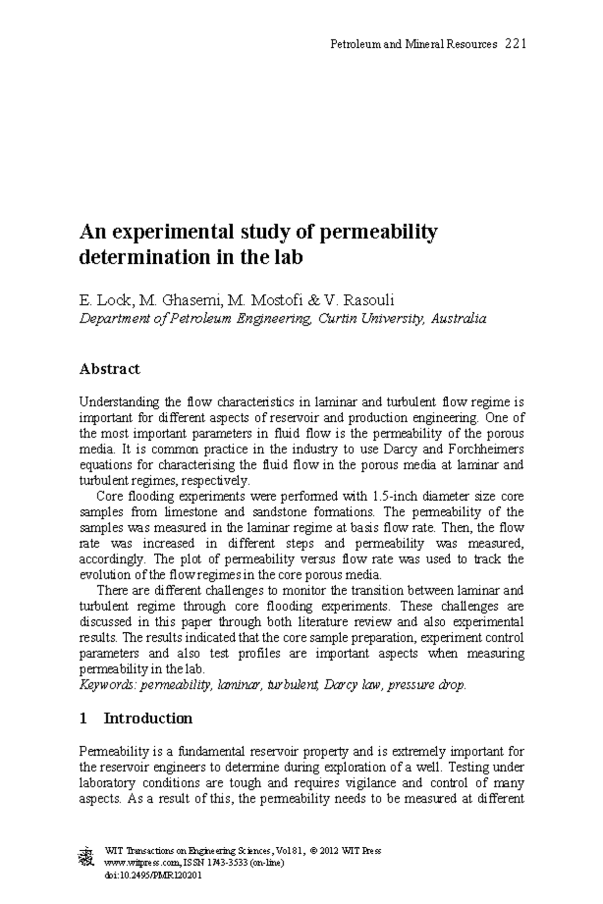 PMR12020 FU1 - An experimental study of permeability determination in ...