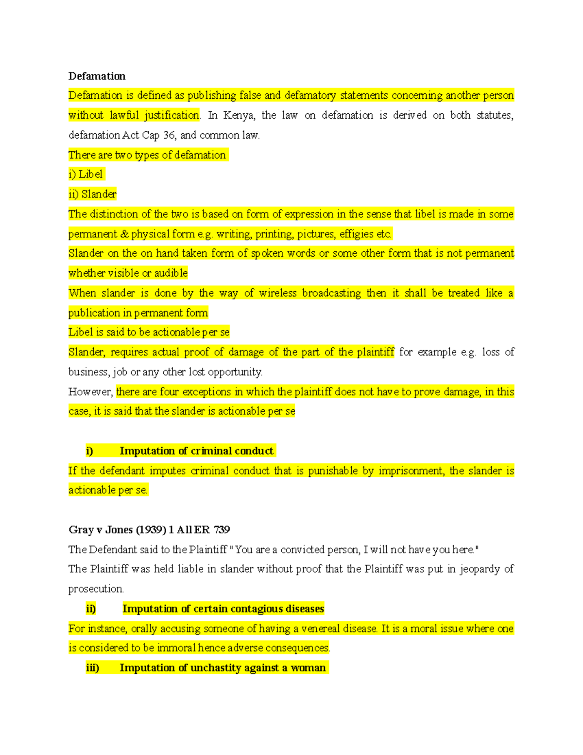 Defamation Lecture Notes 2 Defamation Defamation Is Defined As 