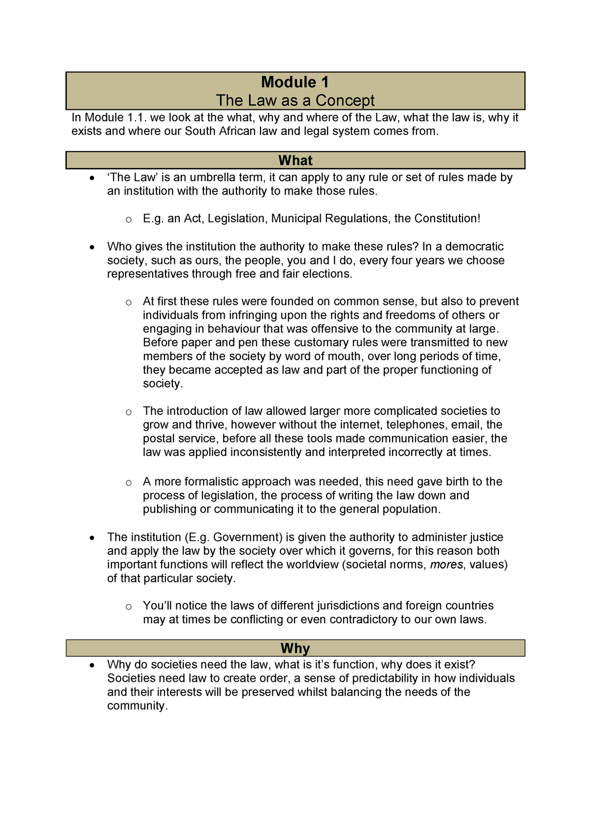 LAW - Module 1 - Lecture Notes 1 - Module 1 The Law As A Concept In ...