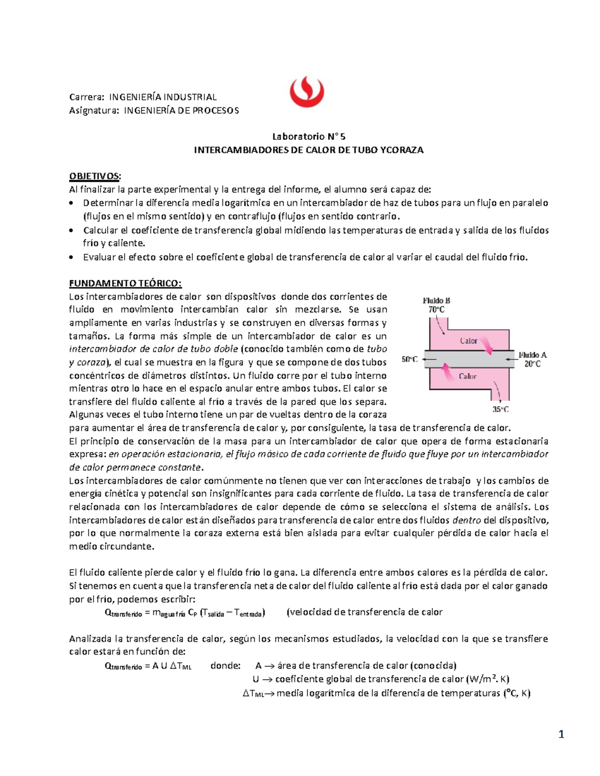 Guía de Laboratorio 5.- Intercambiadores de Calor- Grupo 10 - Carrera ...