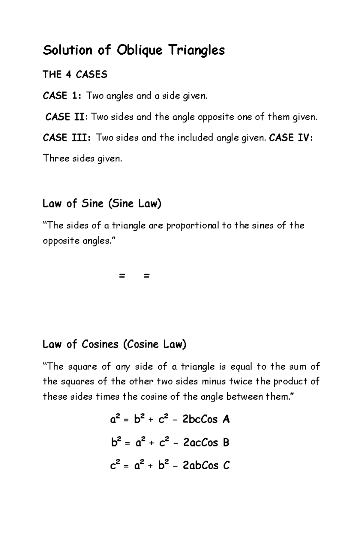 4 Cases Basic Engineering Mathematics Lecture notes Solution of