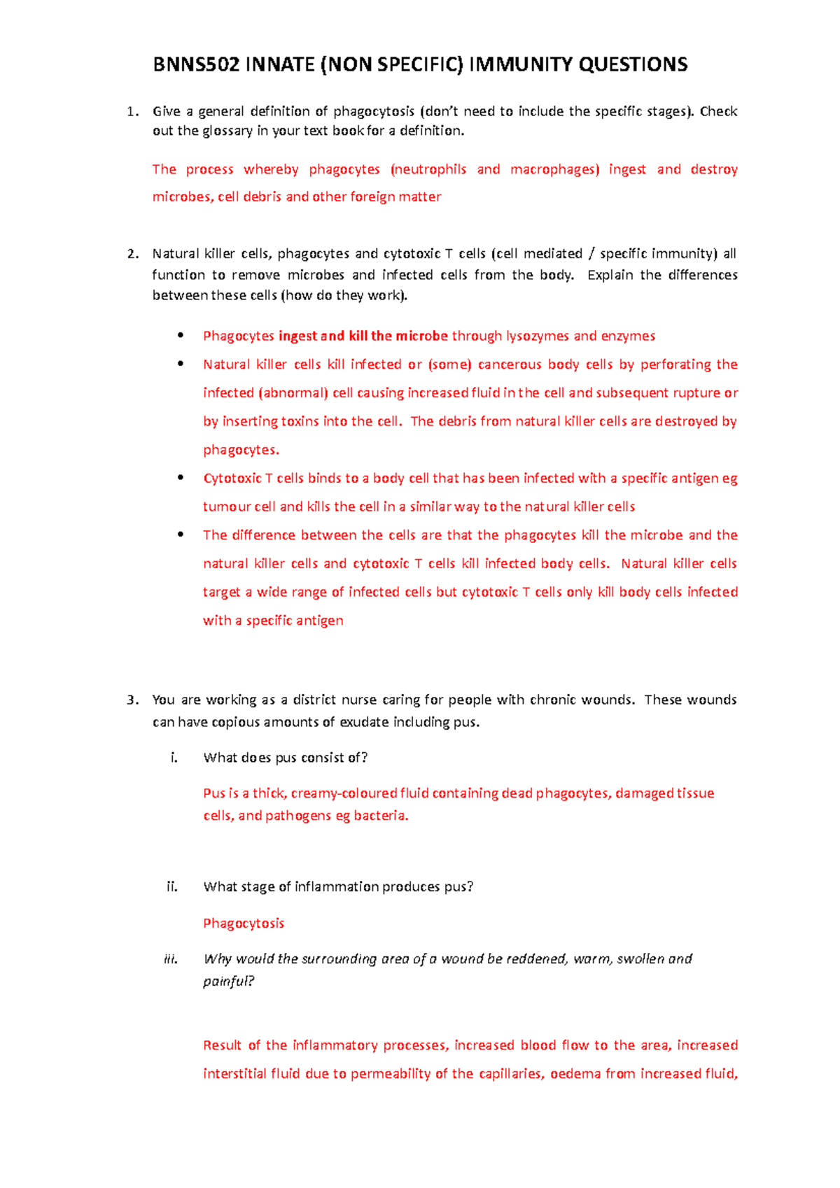 Innate immunity tut exercise Answers - BNNS502 INNATE (NON SPECIFIC ...