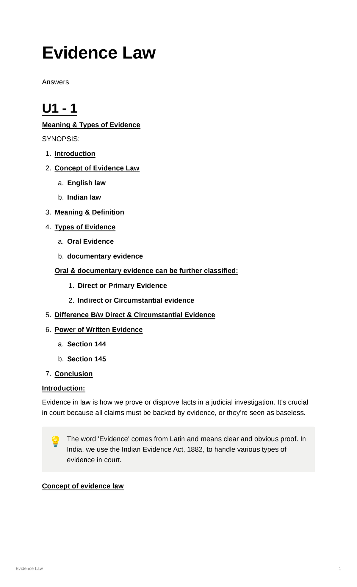 summary-notes-evidence-law-evidence-law-answers-u1-1-meaning