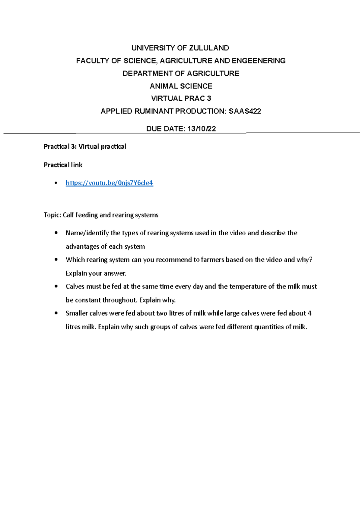 Virtual practical - Applied Ruminant Production - UNIVERSITY OF ...