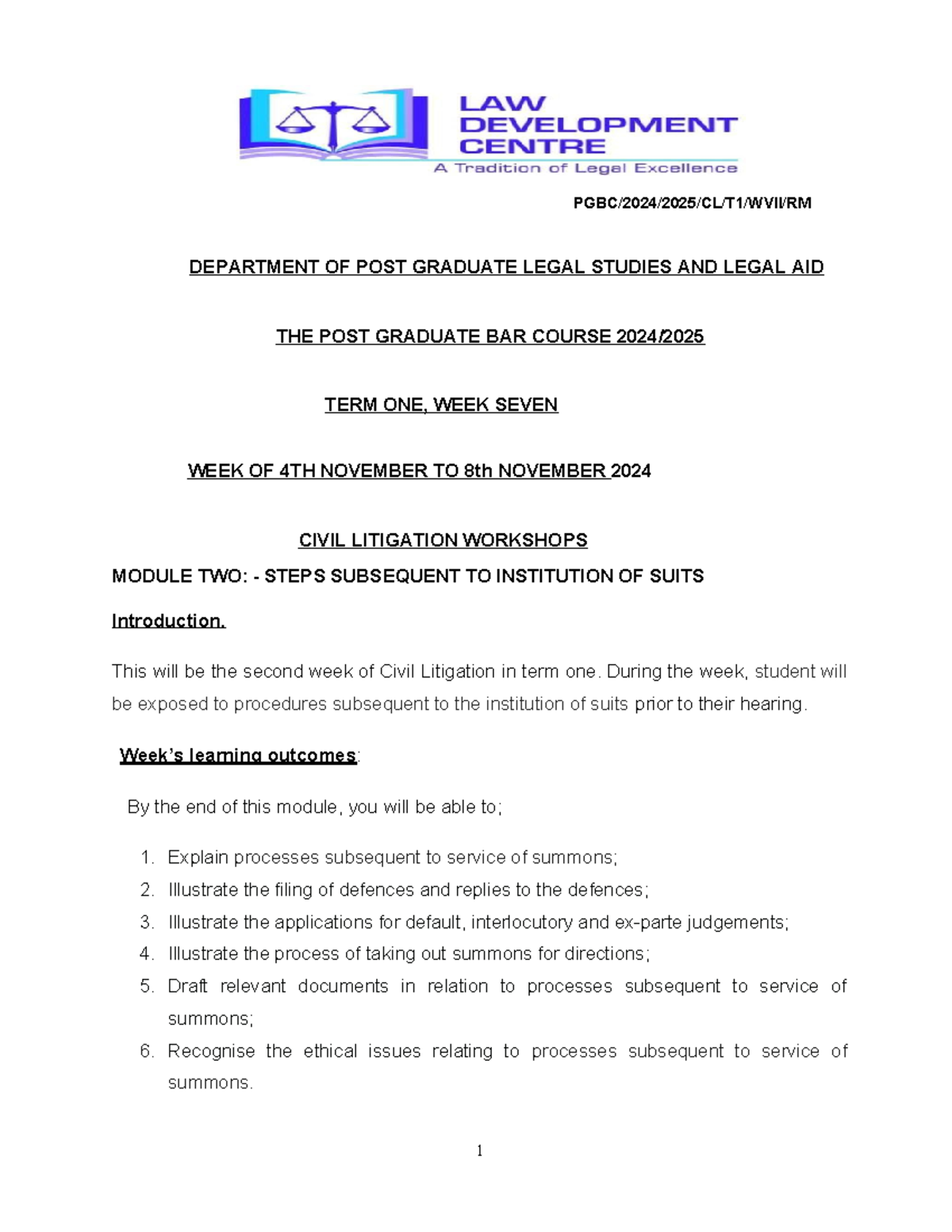 CL-RM- Module TWO- November - PGBC/2 024 /2 025 /CL/T 1 /WVII/RM ...