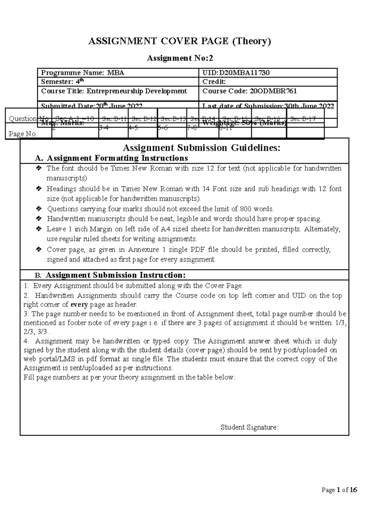 Enterpreneurship - Assignment of 3rd sem for university submission ...