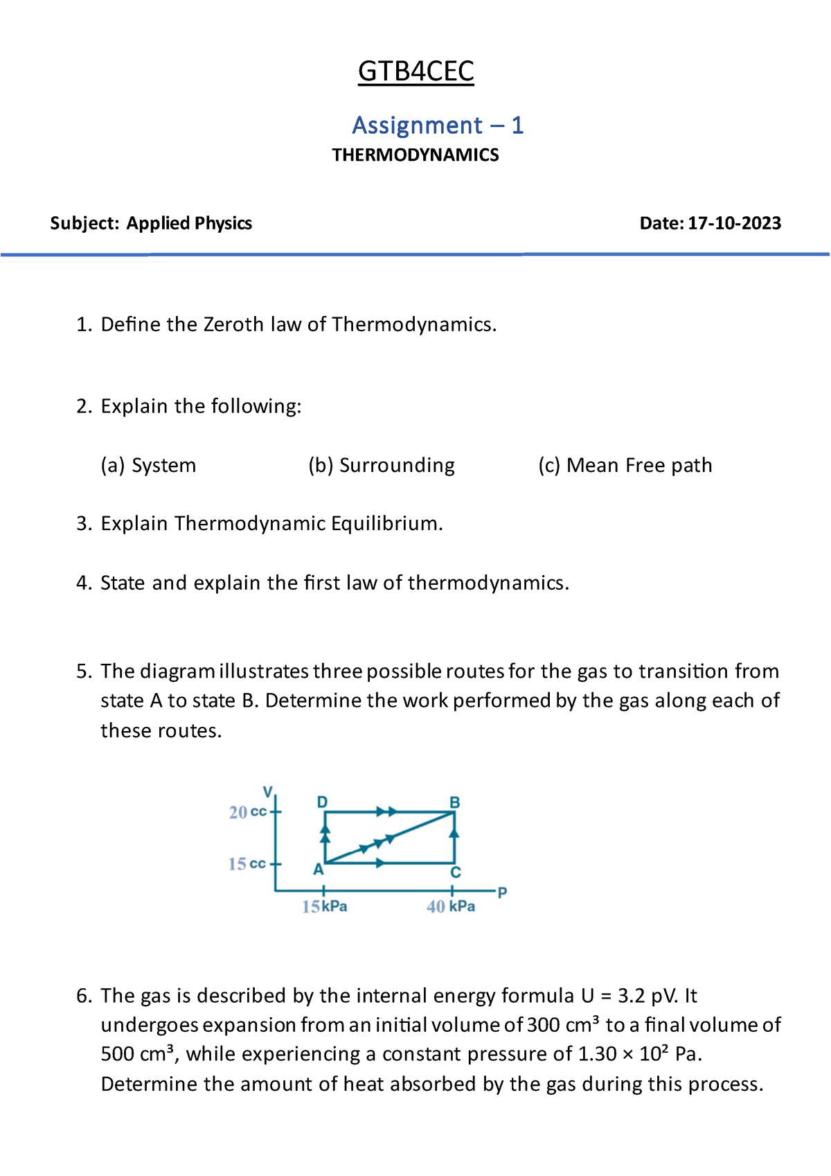 thermodynamics assignment pdf