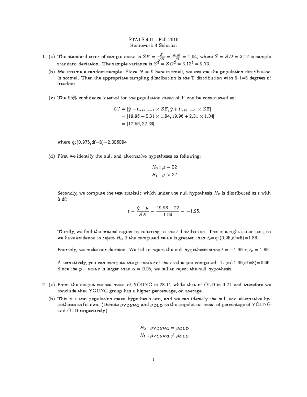 HW4 soln - Homework 4 Solutions - Fall 2016 - STATS 401 - Fall 2016 ...