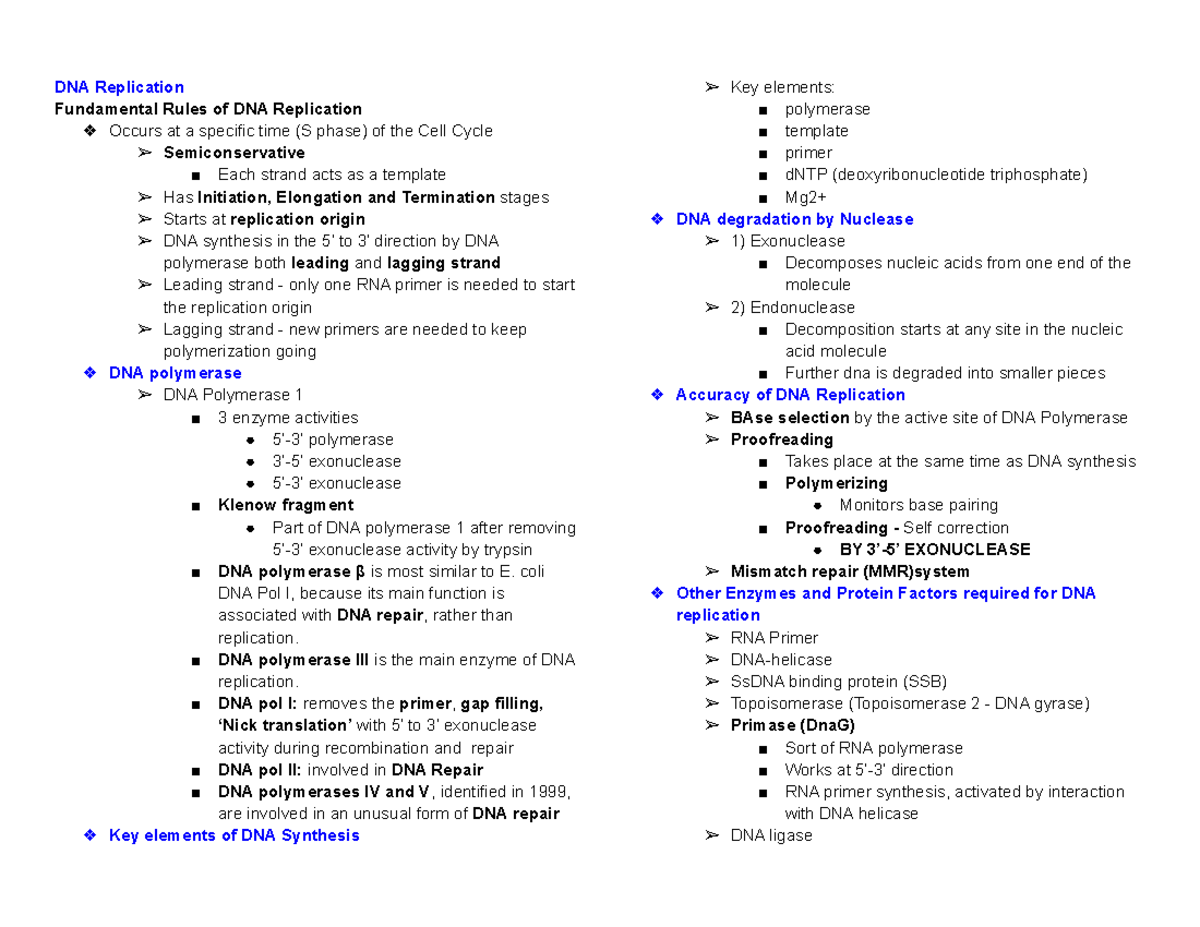 DNA replication, Recombination, Repair - DNA Replication Fundamental ...