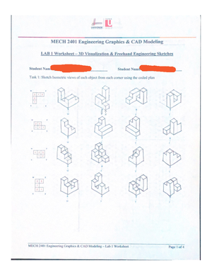 Quiz 01 2016, questions and answers - MECH 2401 Engineering Graphics ...
