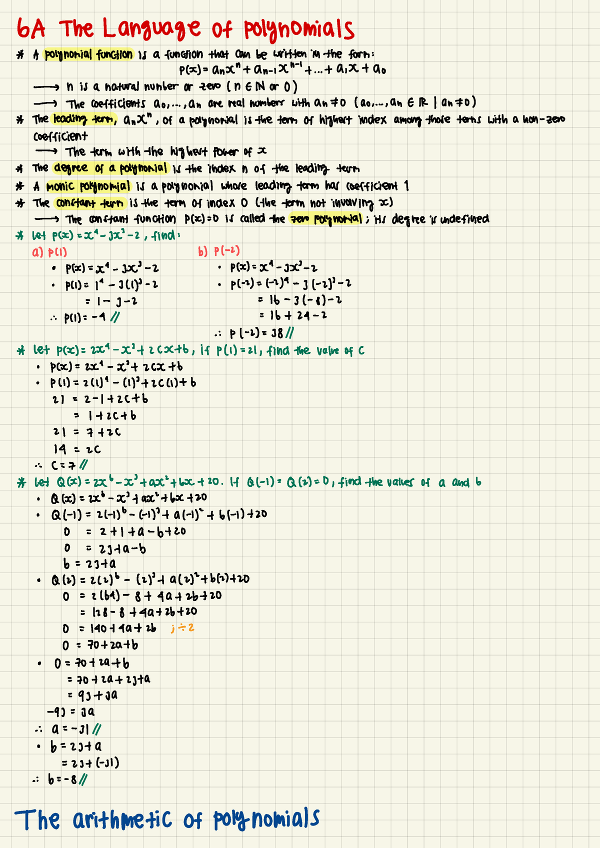 More Polynomials Notes - 6 AThe Language Of Polynomials *A Polynomial ...