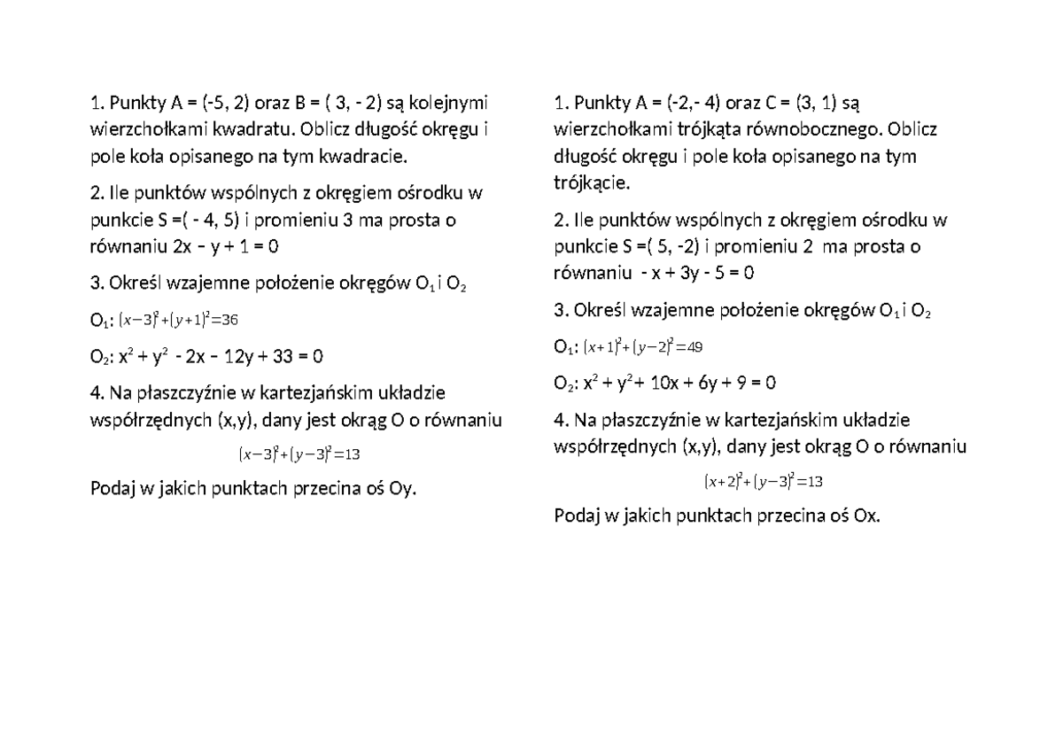 4 Działania Sprawdzian 3 Klasa