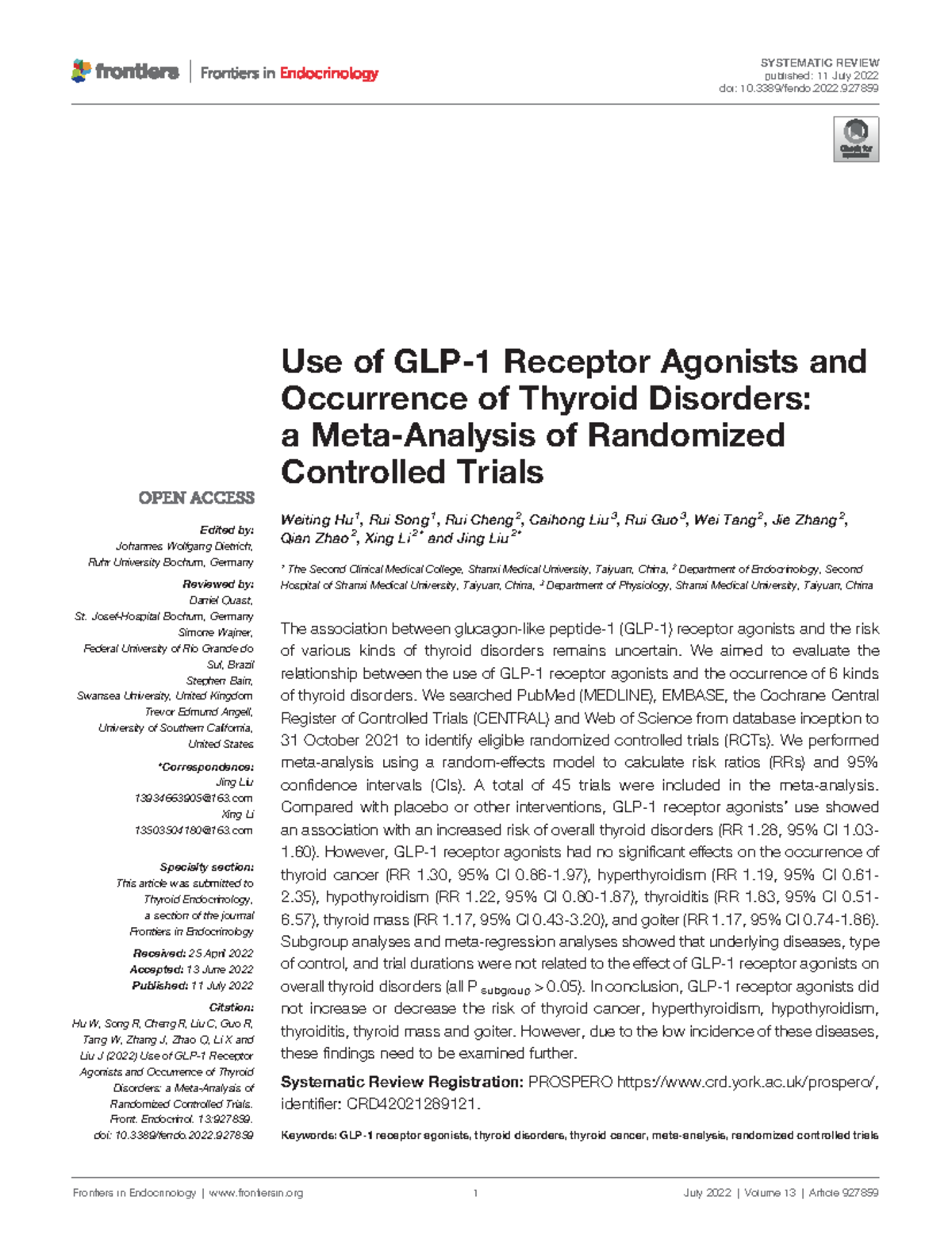 Relacion GLP1 .,..... Use of GLP1 Receptor Agonists and Occurrence