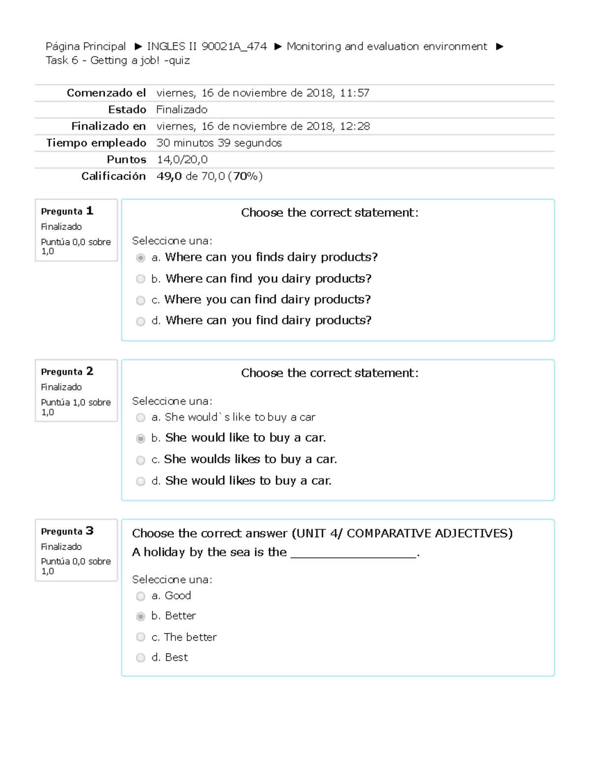 427116446 Task 6 Getting a Job Quiz - Página Principal INGLES II 90021A ...