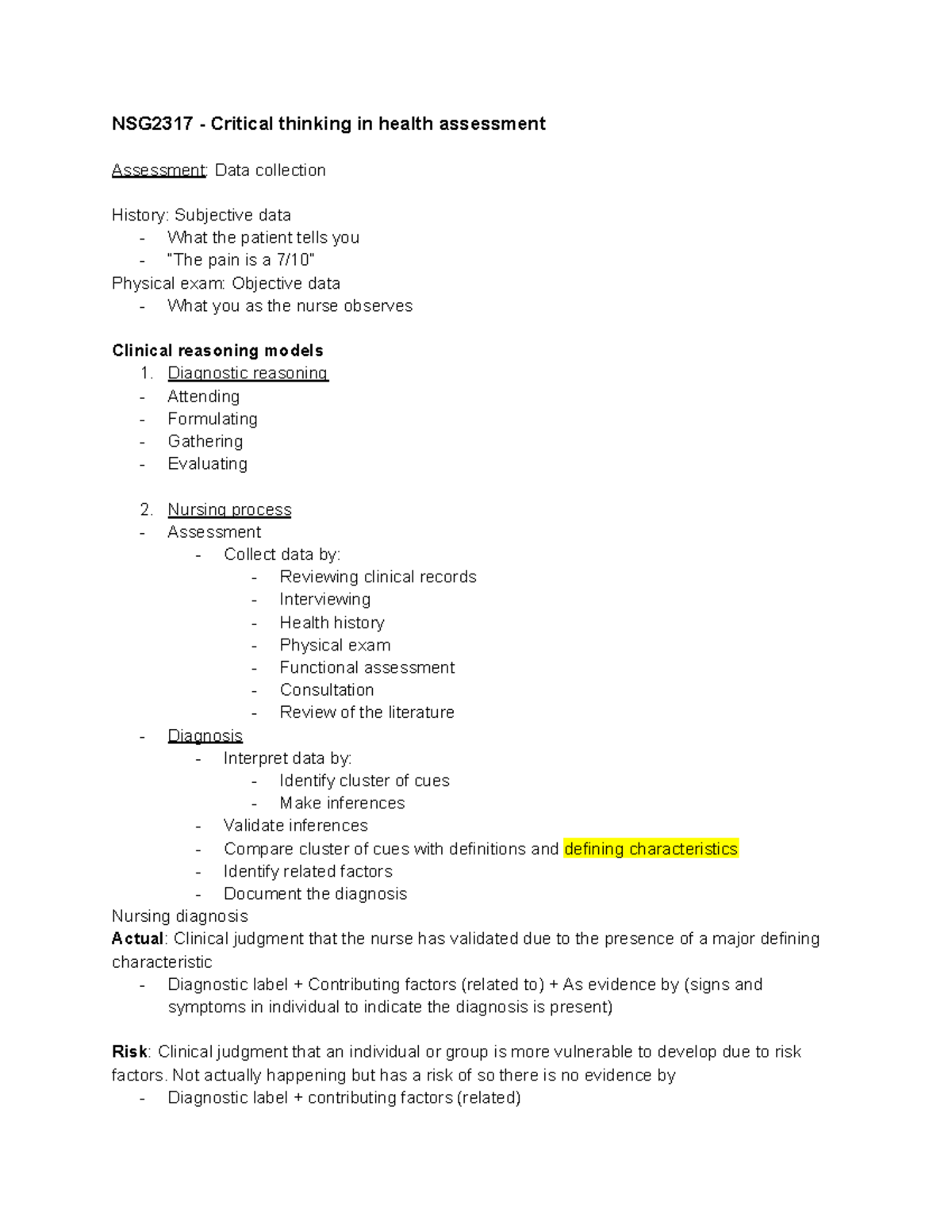 critical thinking in health assessment