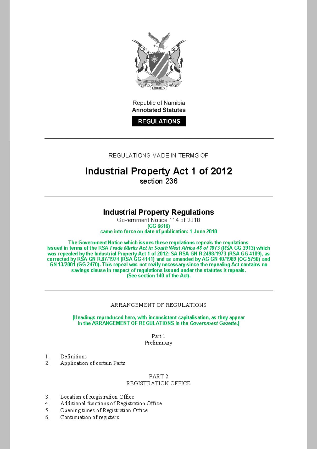 Industrialproperty act 1 of 2021 for intellectual property
