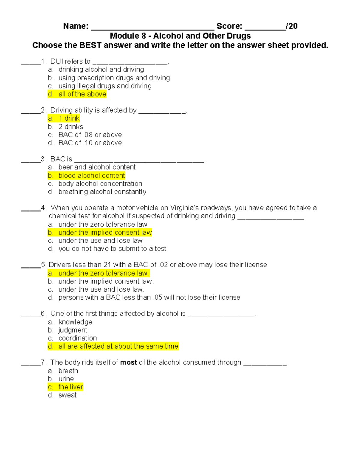 Module8activity drivers ed module 8 activity Name