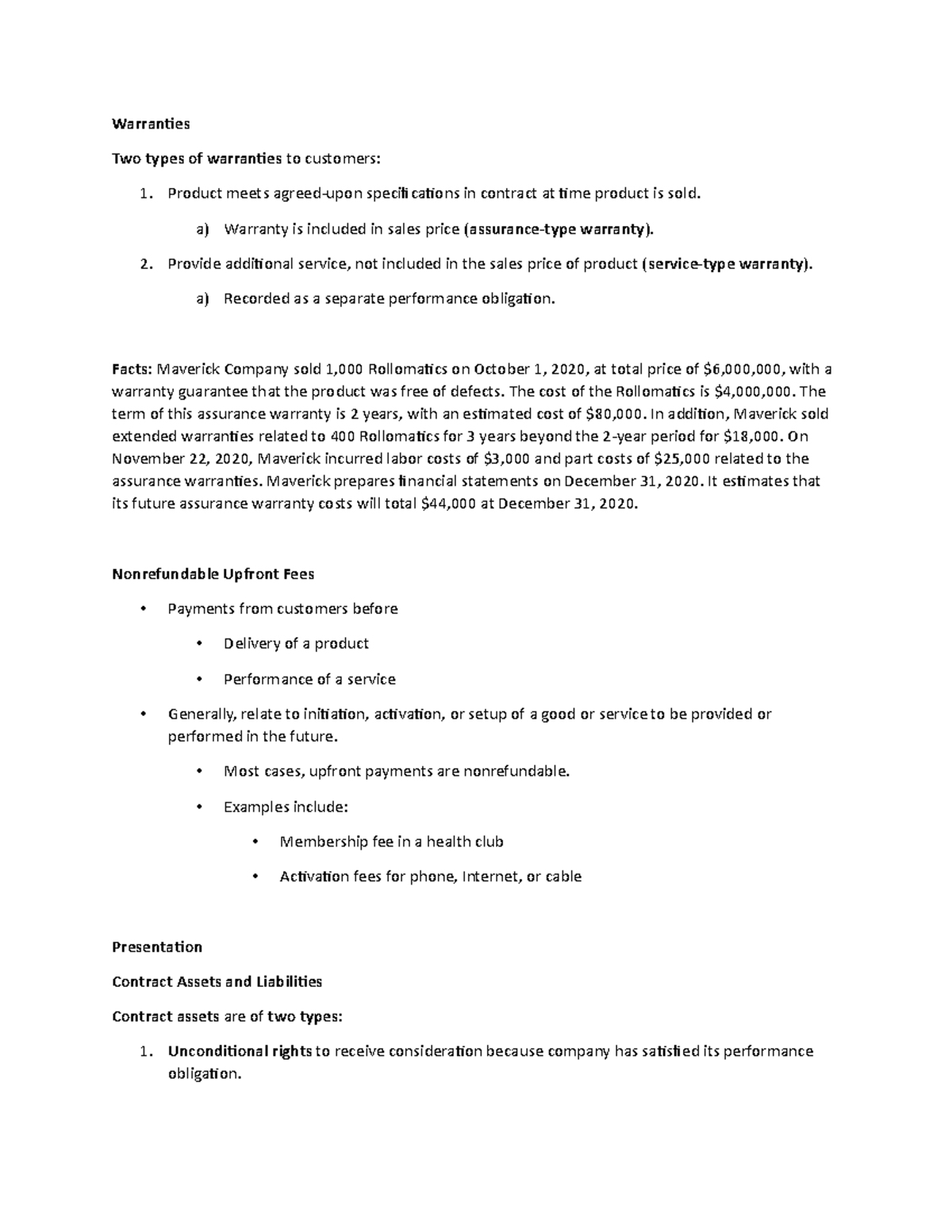 Lecture Notes 4 k Warranties Two types of warranties to customers 1