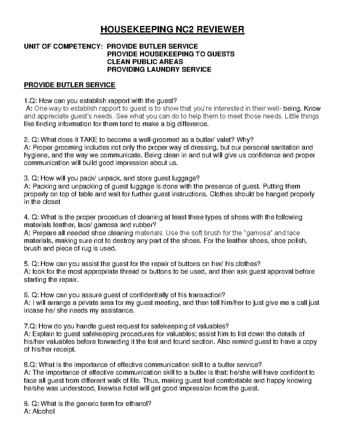 HousekeepingNC2 Reviewer HOUSEKEEPING NC2 REVIEWER UNIT OF