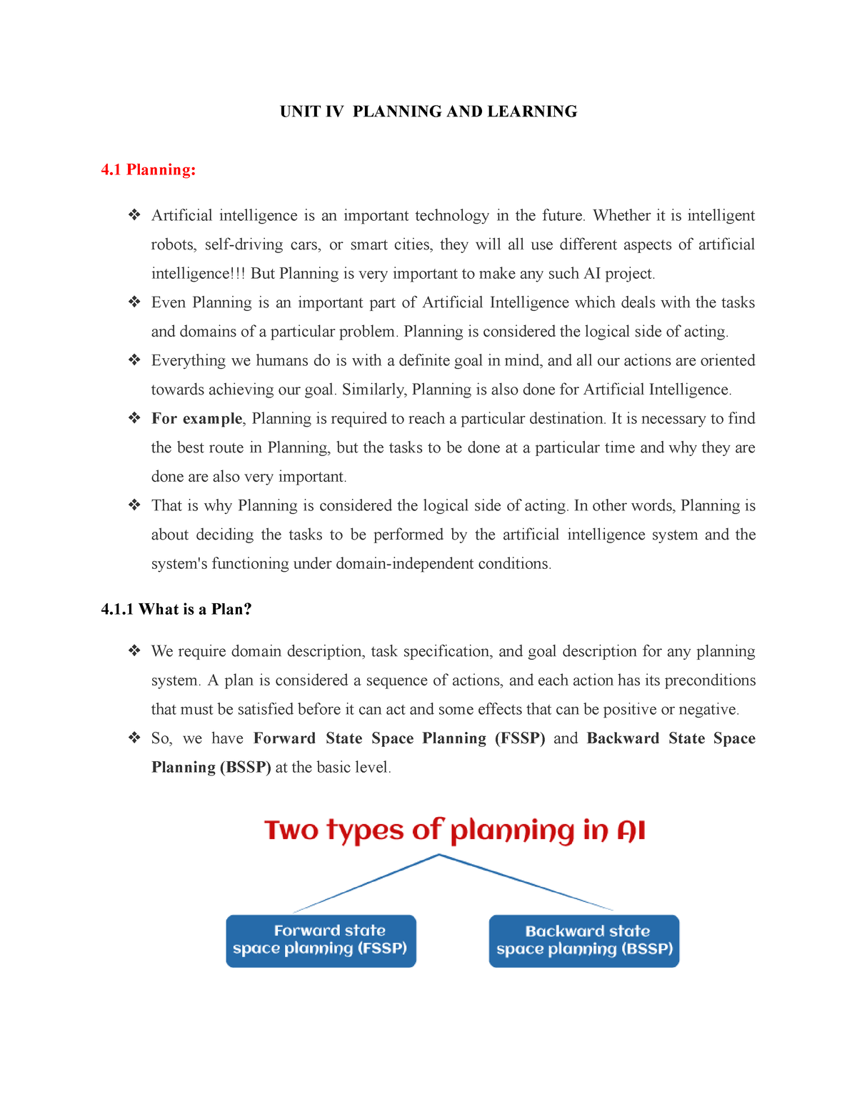 UNIT IV Planning AND Learning - UNIT IV PLANNING AND LEARNING 4 ...