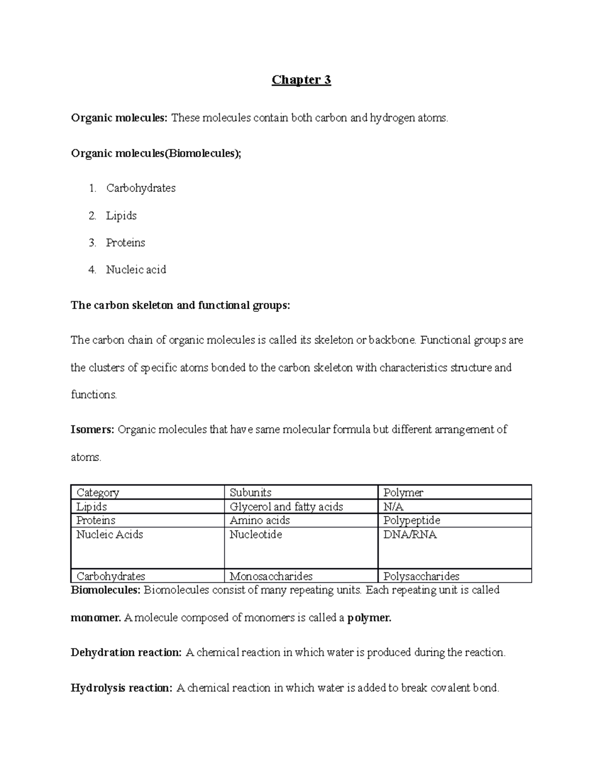 Chapter 3 - About Organic molecules - Chapter 3 Organic molecules ...