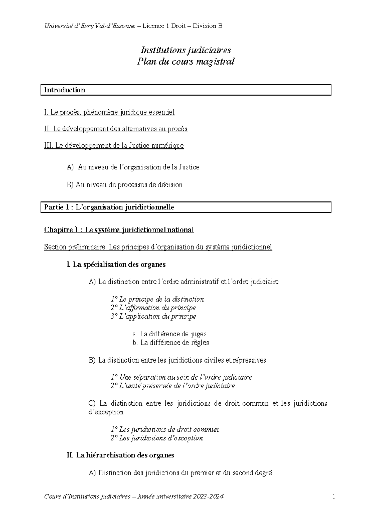 Plan De Cours Instit Judic - Université D’Evry Val-d’Essonne – Licence ...