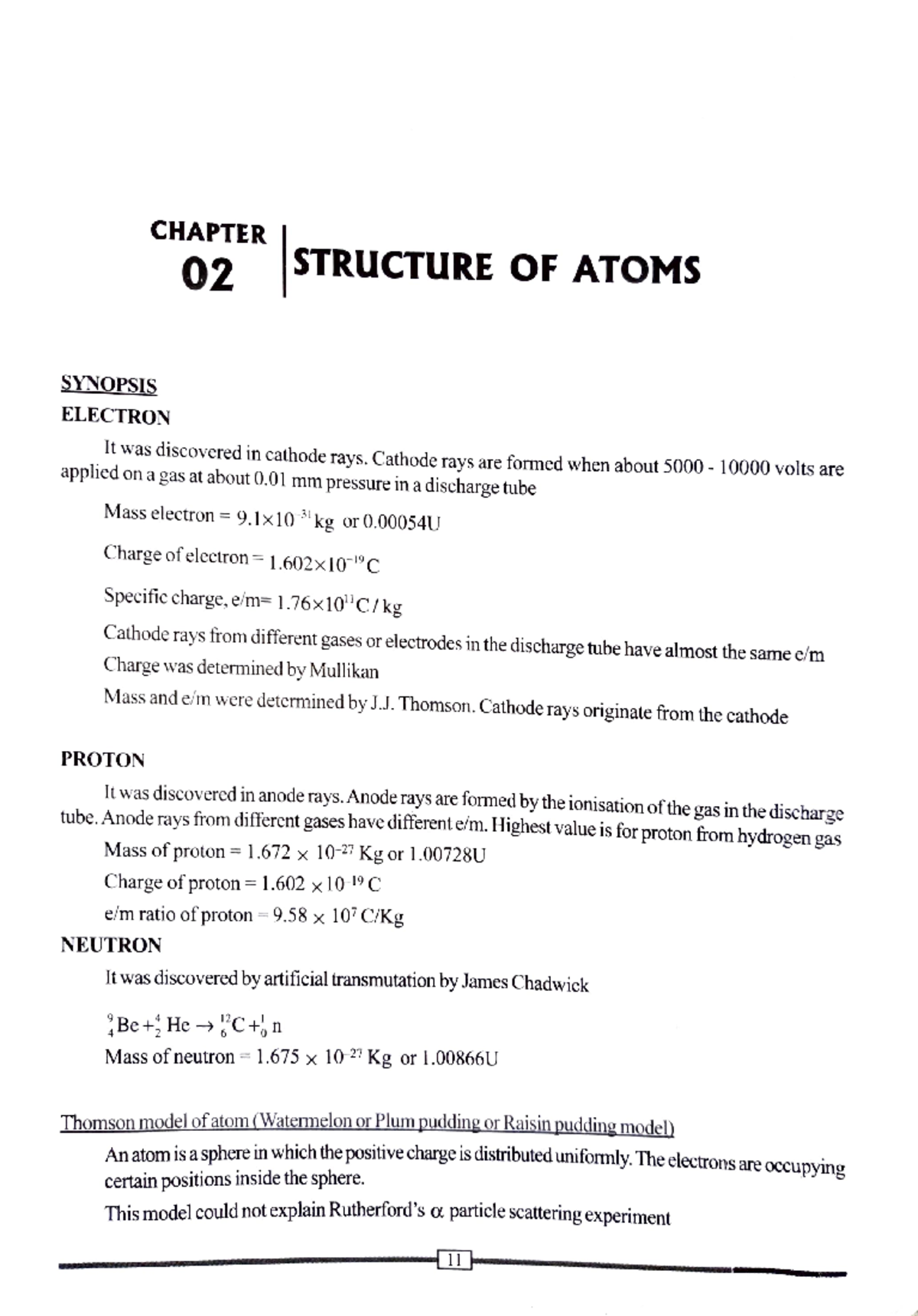 Structure of atoms - CHAPTER 02 STRUCTURE OF ATOMS SYNOPSIS ELECTRON It ...