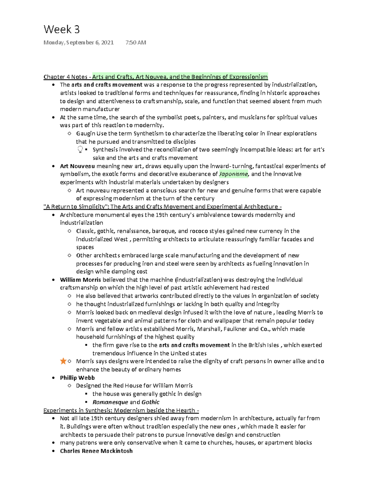 History of modern art notes 3 - Chapter 4 Notes -Arts and Crafts, Art ...