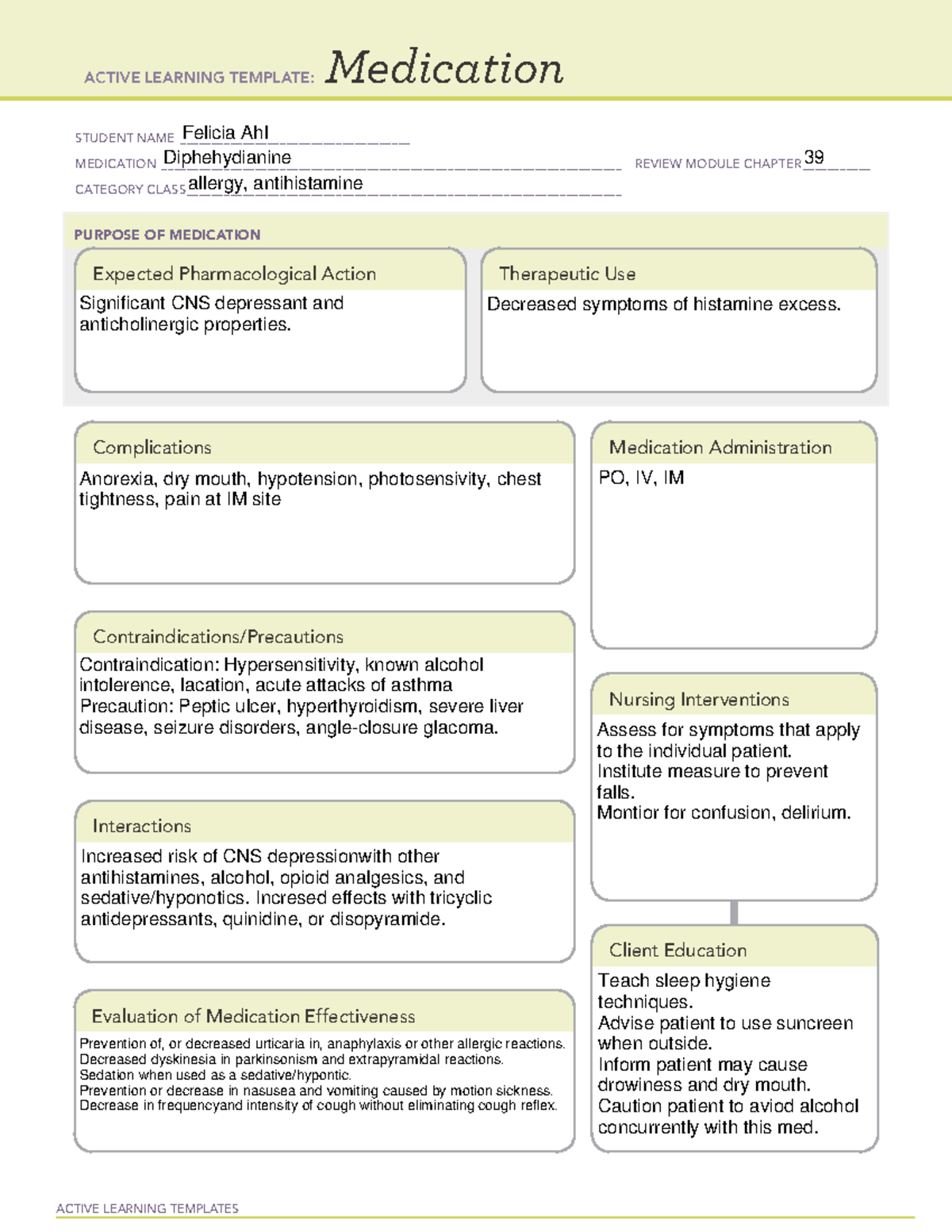 Diphehydiamine - drug cards - ACTIVE LEARNING TEMPLATES Medication ...