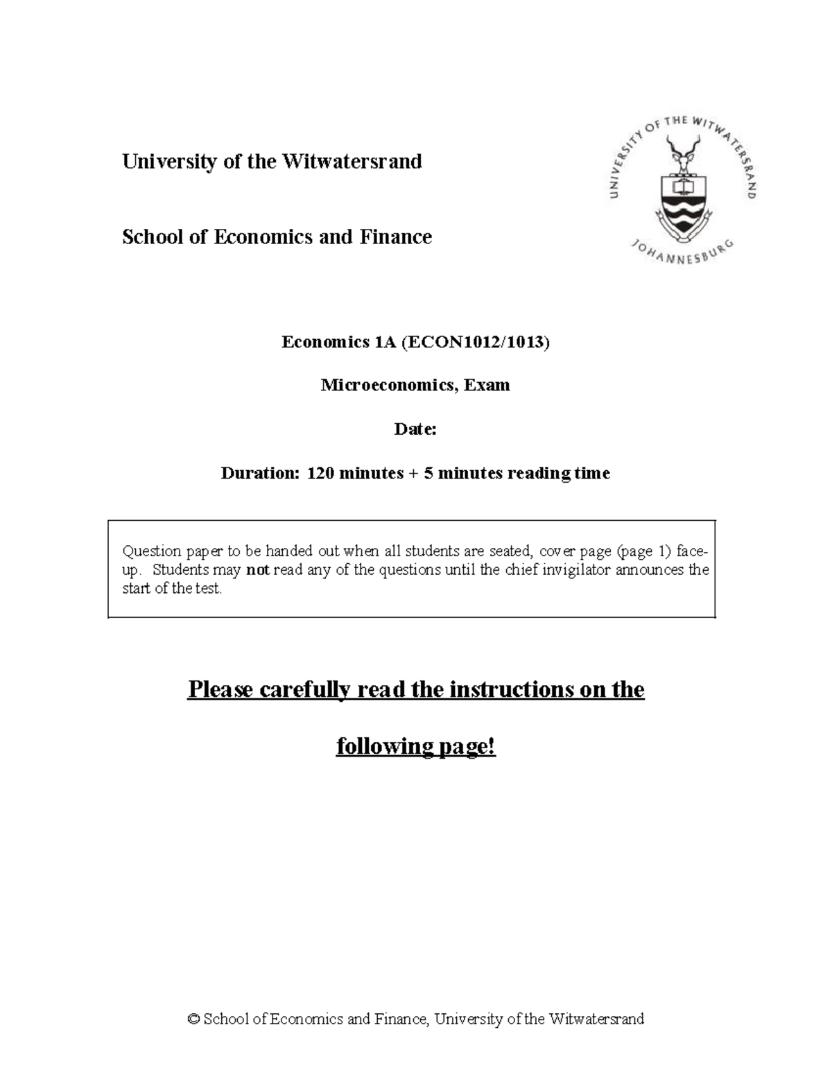 Exam Sem 1 2022 - University Of The Witwatersrand School Of Economics ...