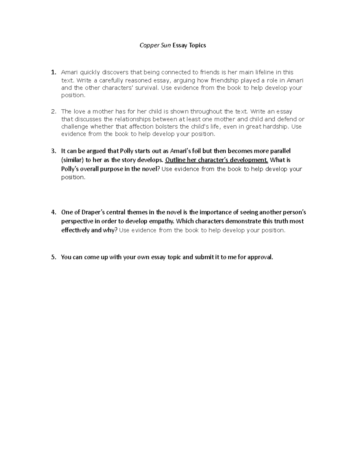 Copper Sun Essay Topics Amari quickly discovers that being connected