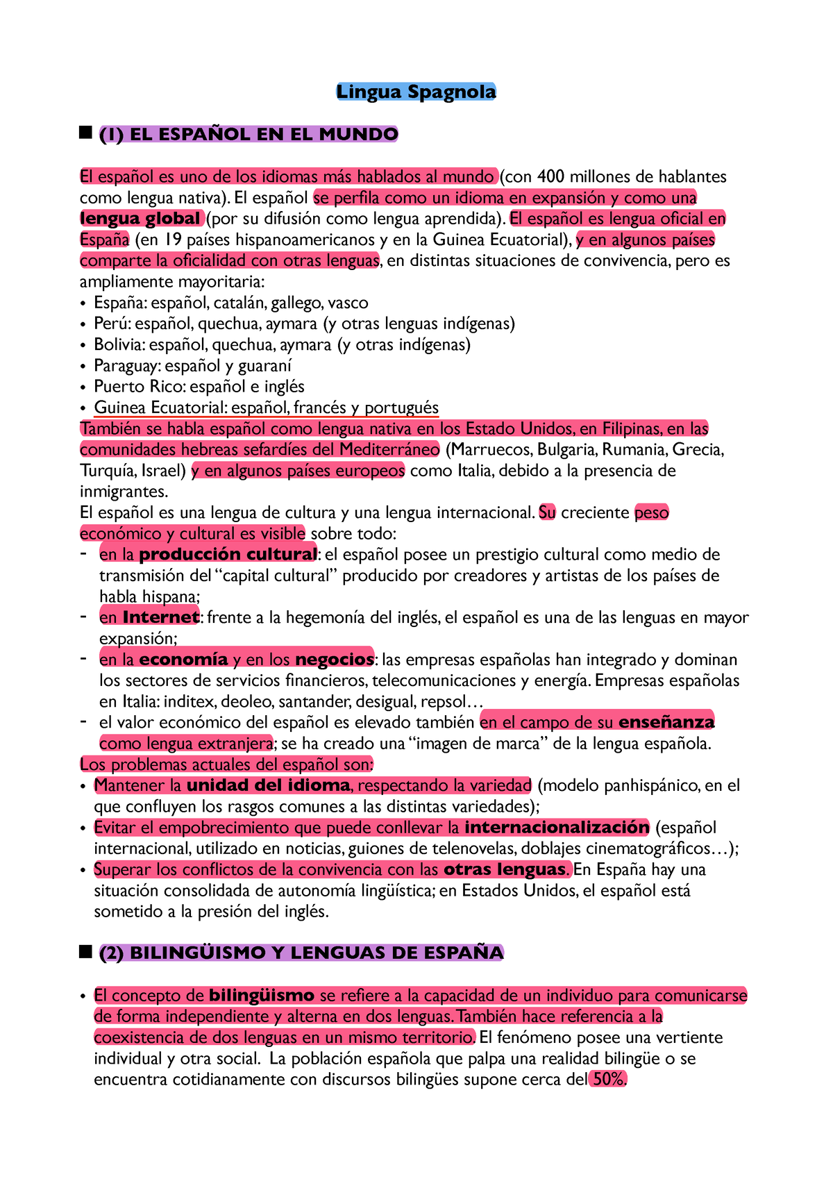 Linguistica spagnola: semántica e lexicografía/ lenguajes sectoriales, Appunti di Linguistica Spagnola