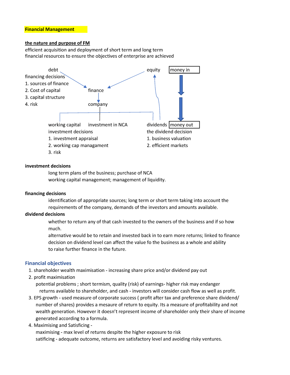 Chap 1 Financial Management Note On Chapter 1 Financial Management 